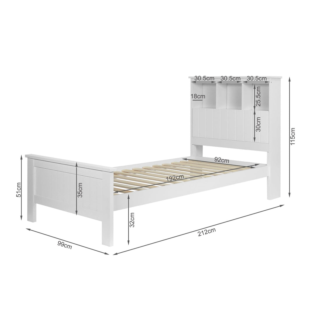 Jamie Single Wooden Bed Frame - White