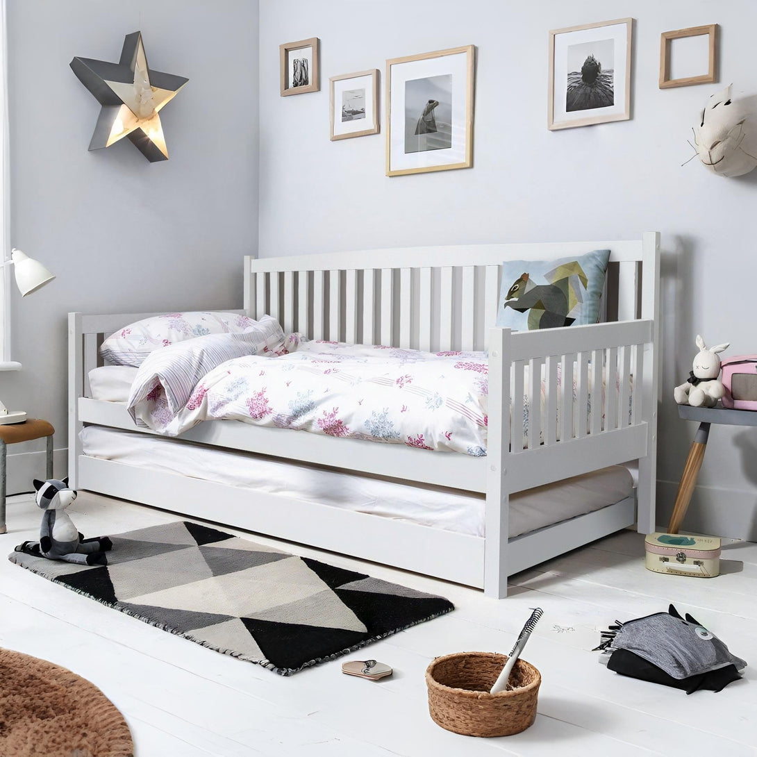 Herbert Single Wooden Trundle Bed Frame - White