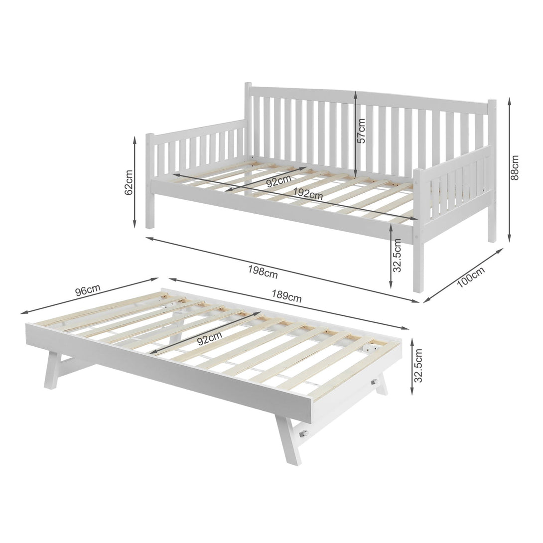 Herbert Single Wooden Trundle Bed Frame - White
