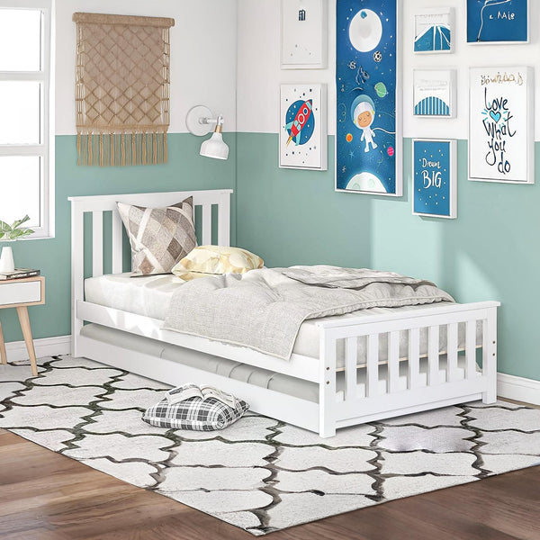 Hobson Single Wooden Trundle Bed Frame - White