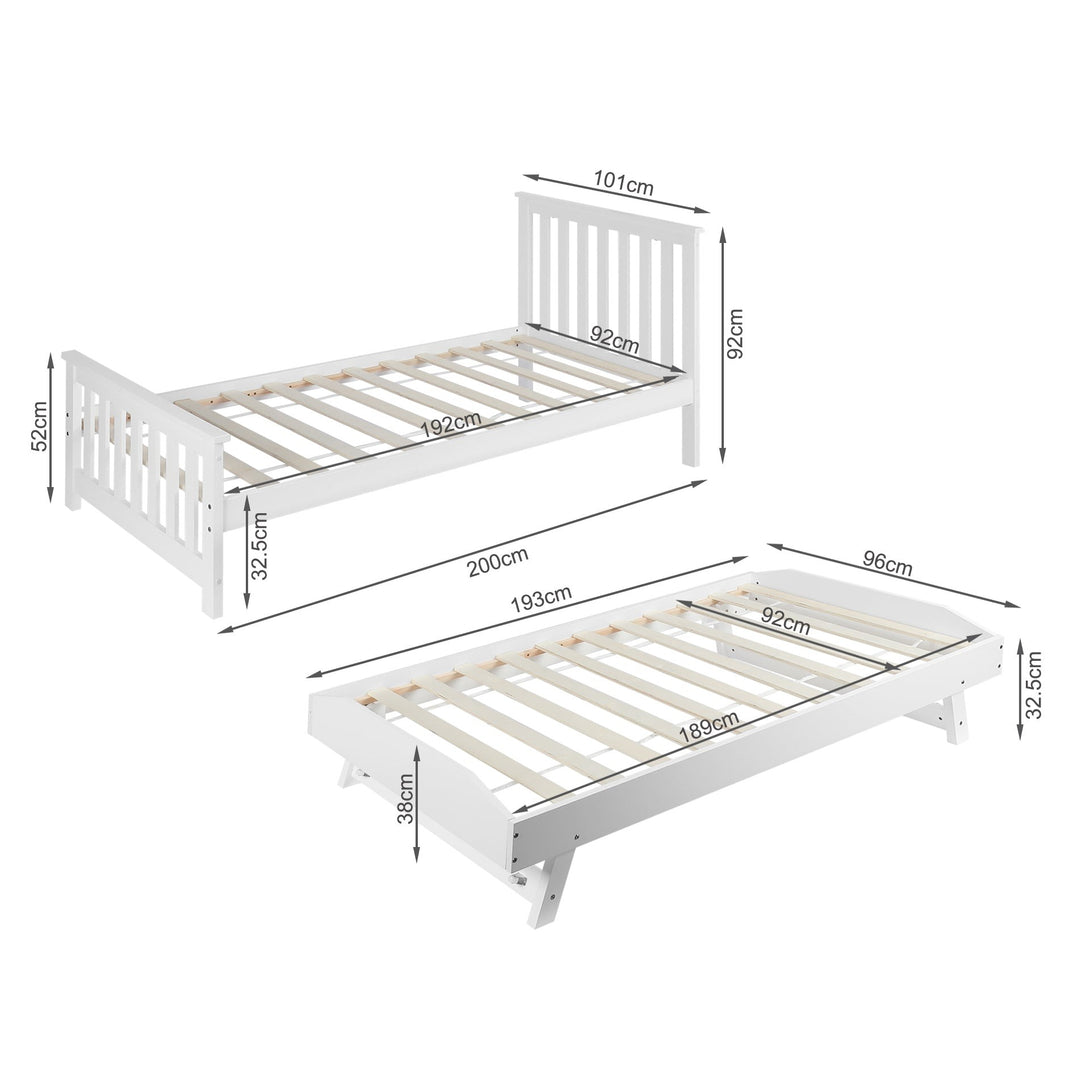 Hobson Single Wooden Trundle Bed Frame - White