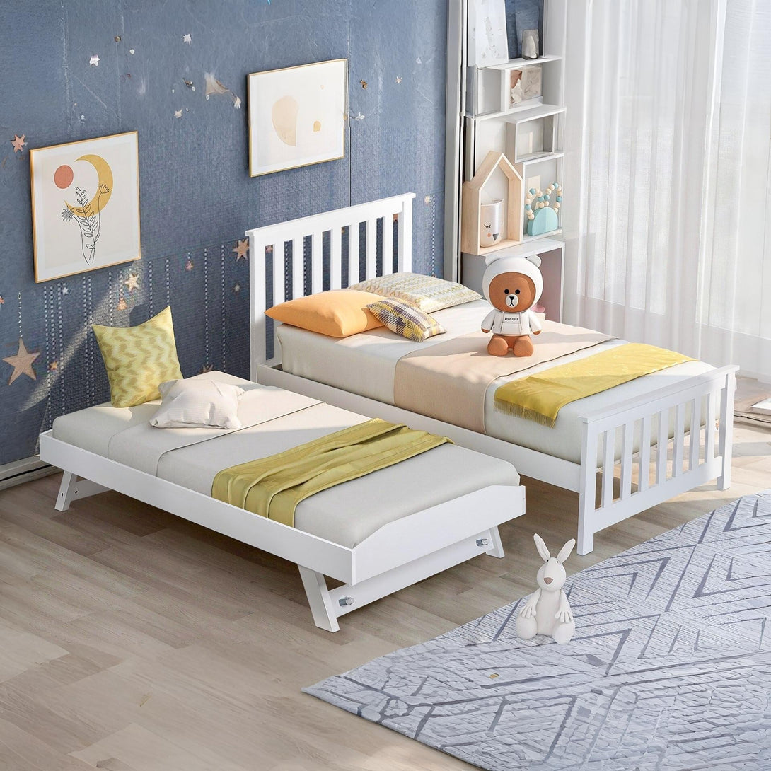 Hobson Single Wooden Trundle Bed Frame - White