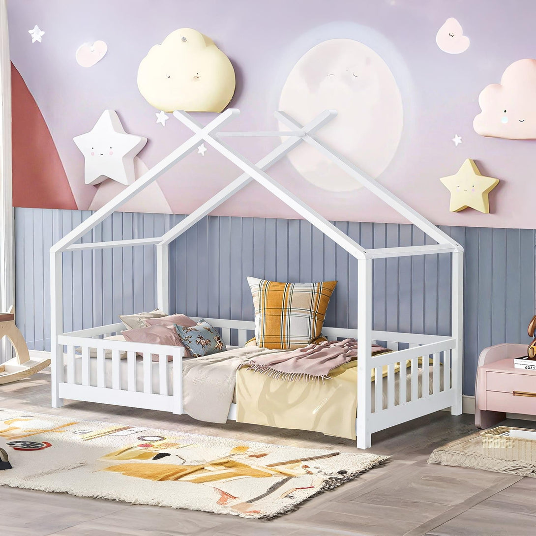 Minto Single Wooden House Bed Frame - White