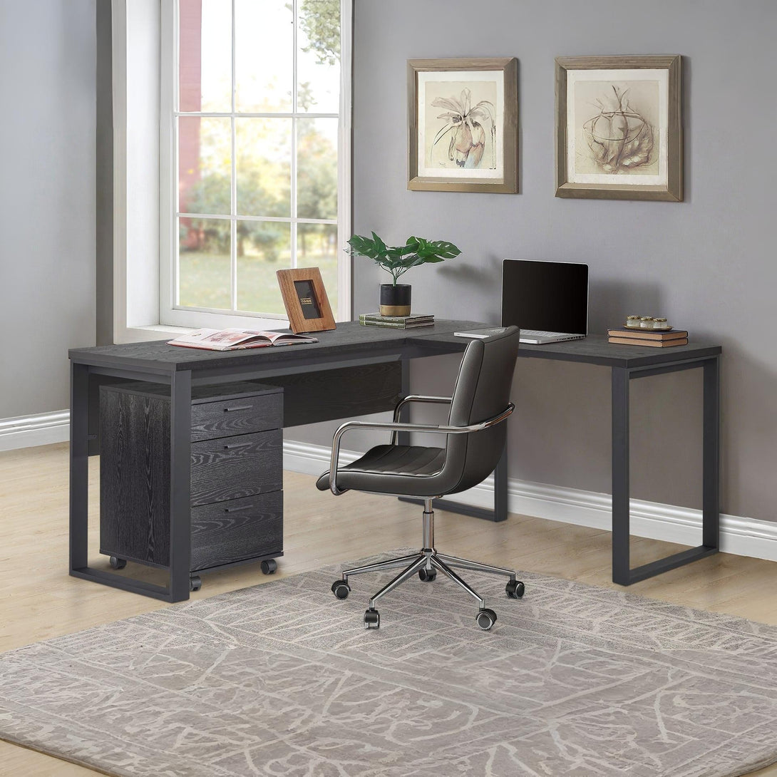 Nakia Computer Corner Desk with Filing Cabinet - Black
