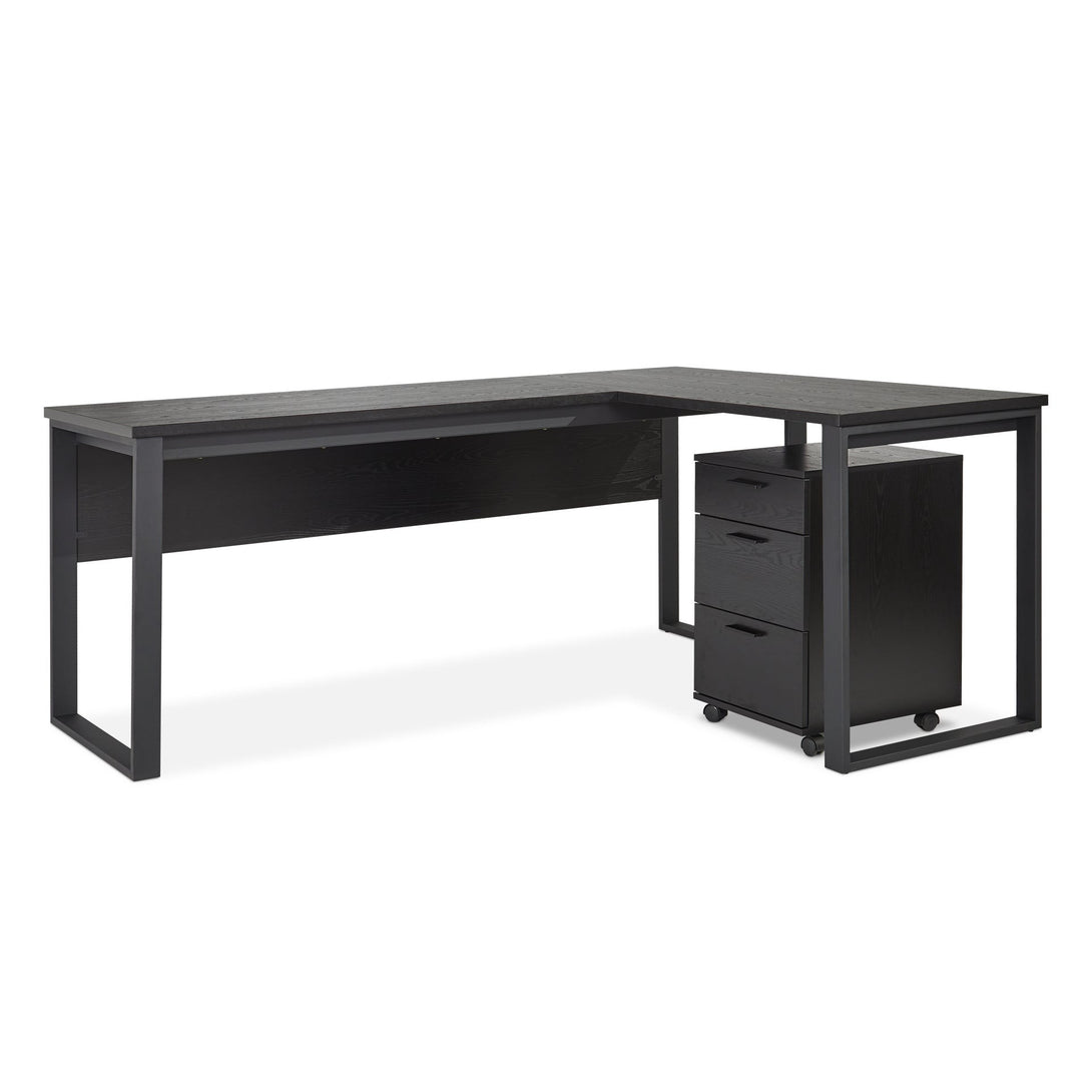 Nakia Computer Corner Desk with Filing Cabinet - Black