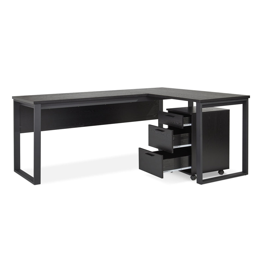Nakia Computer Corner Desk with Filing Cabinet - Black