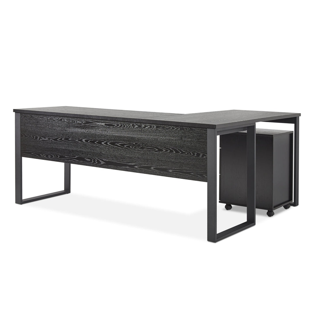 Nakia Computer Corner Desk with Filing Cabinet - Black