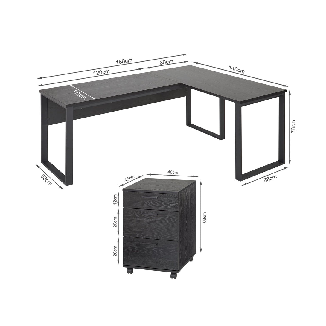 Nakia Computer Corner Desk with Filing Cabinet - Black