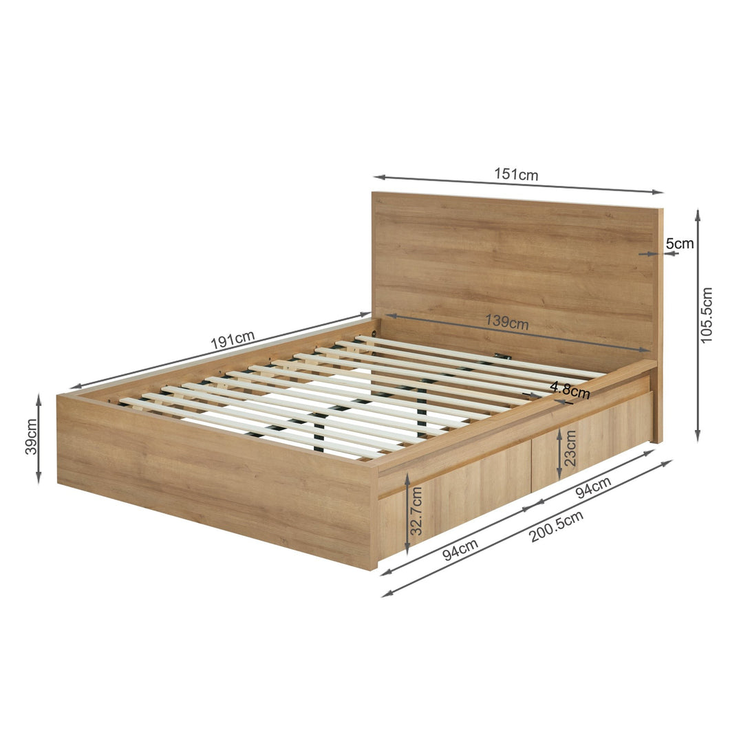 Harris Double Wooden Bed Frame with Storage - Oak