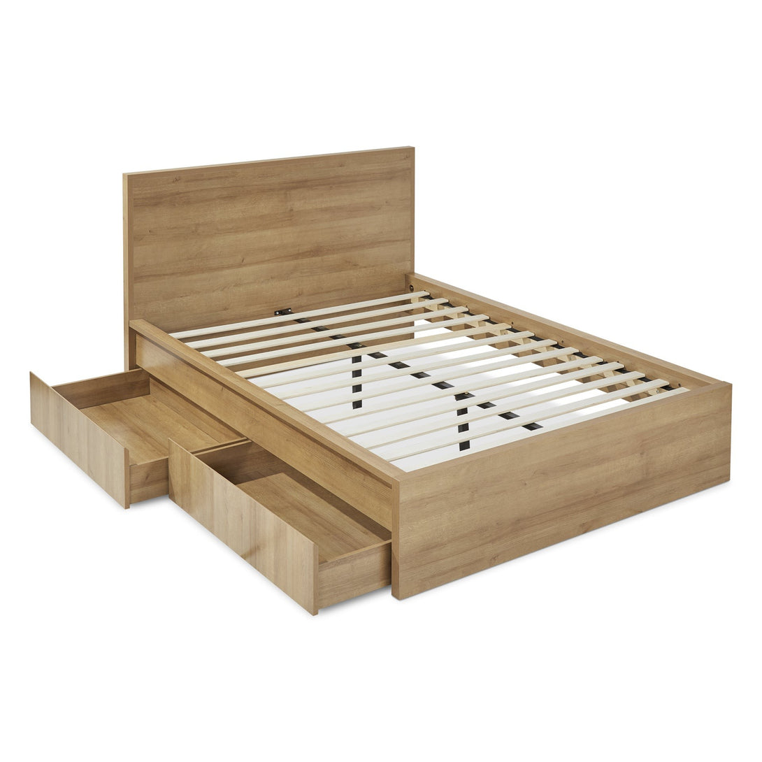 Harris Double Wooden Bed Frame with Storage - Oak