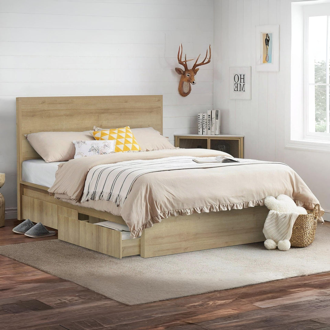Harris Double Wooden Bed Frame with Storage - Oak