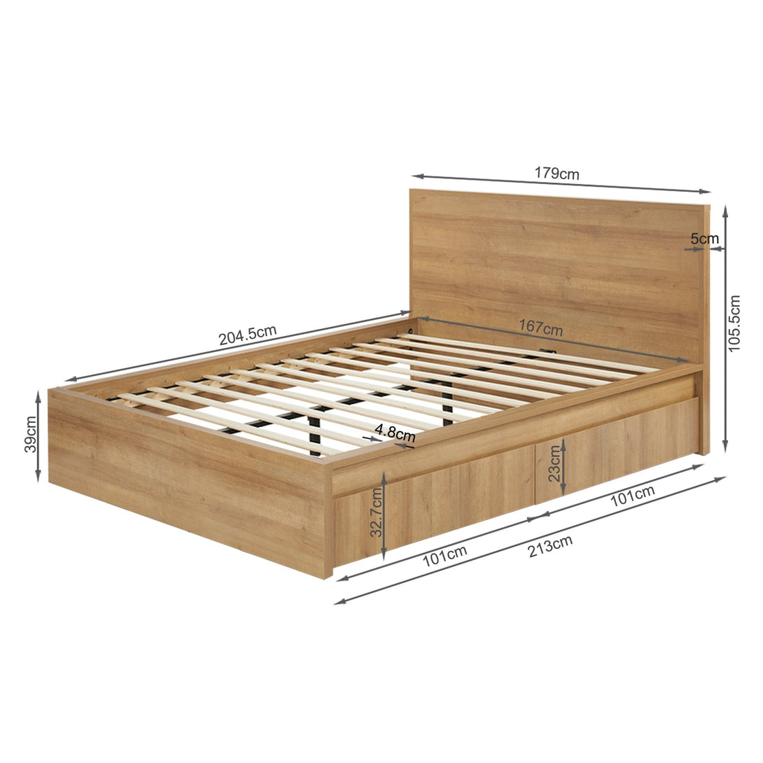 Harris King Bed Frame with Storage - Oak