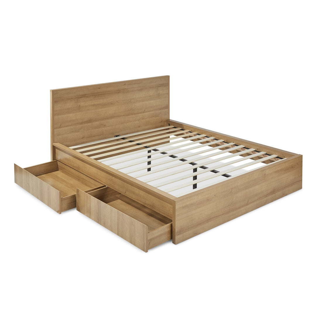 Harris King Bed Frame with Storage - Oak