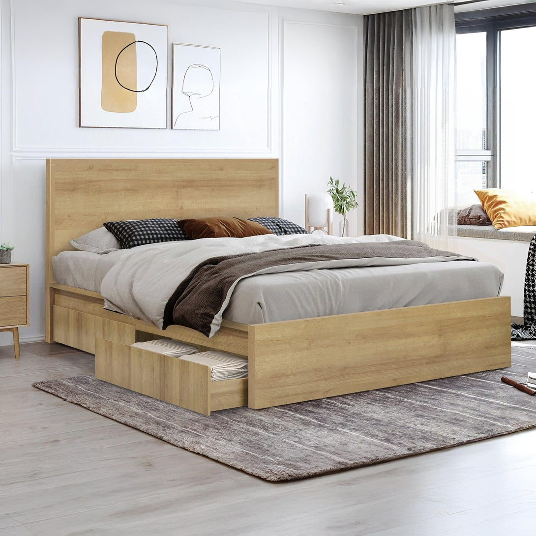 Harris King Bed Frame with Storage - Oak