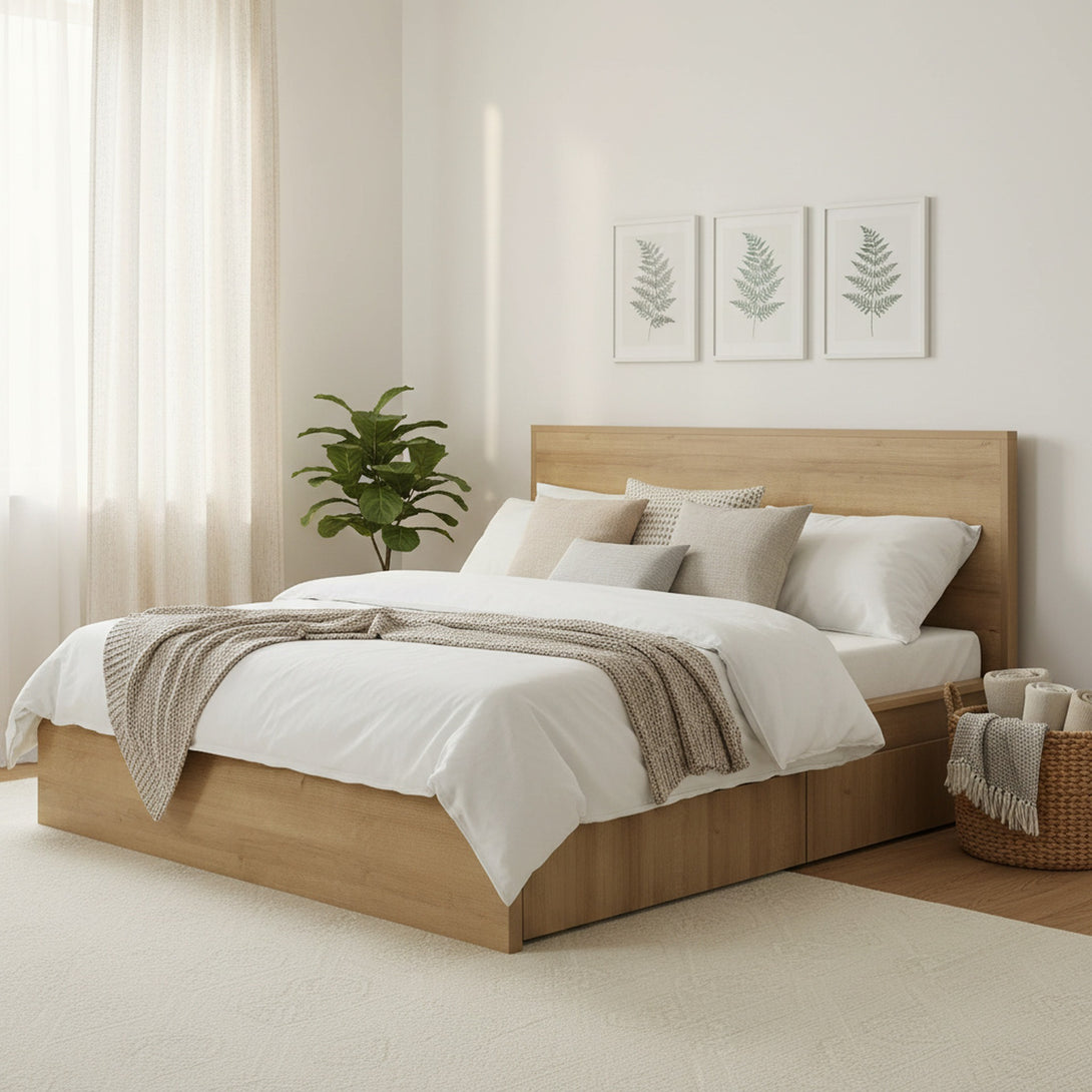 Harris Super King Bed Frame with Storage - Oak