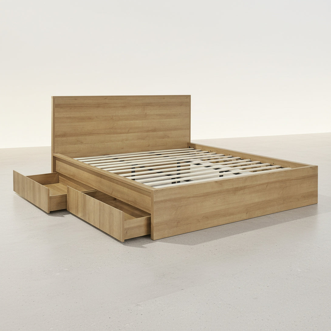 Harris Super King Bed Frame with Storage - Oak