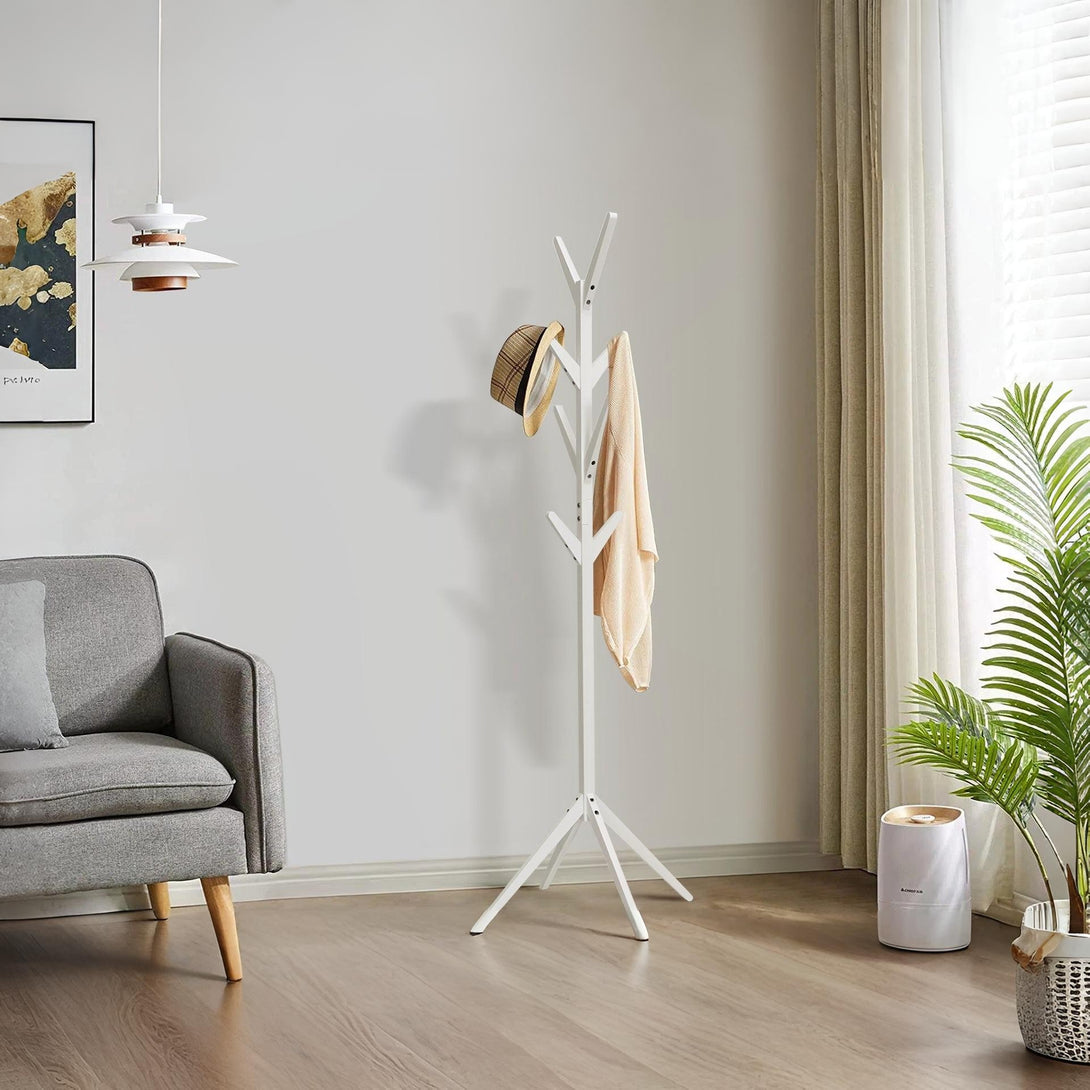 Wooden Clothes Rack Coat Hanger Stand - White
