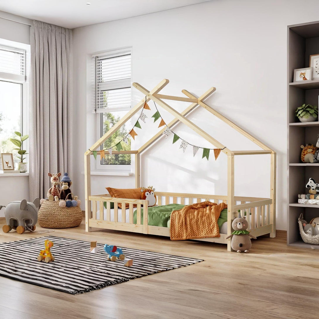 Minto Single Wooden House Bed Frame - Oak