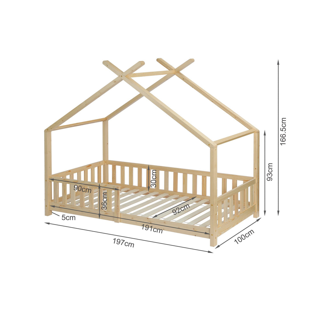 Minto Single Wooden House Bed Frame - Oak
