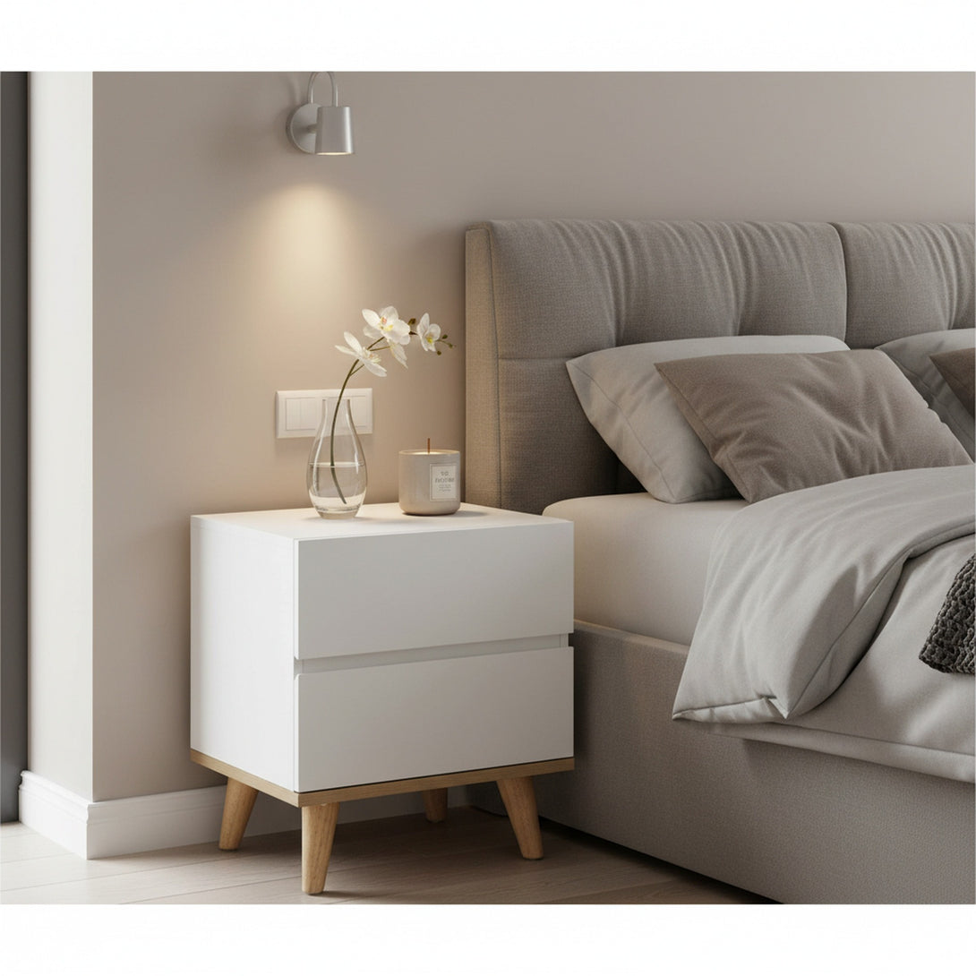 Hudson Wooden Bedside Table  - White 