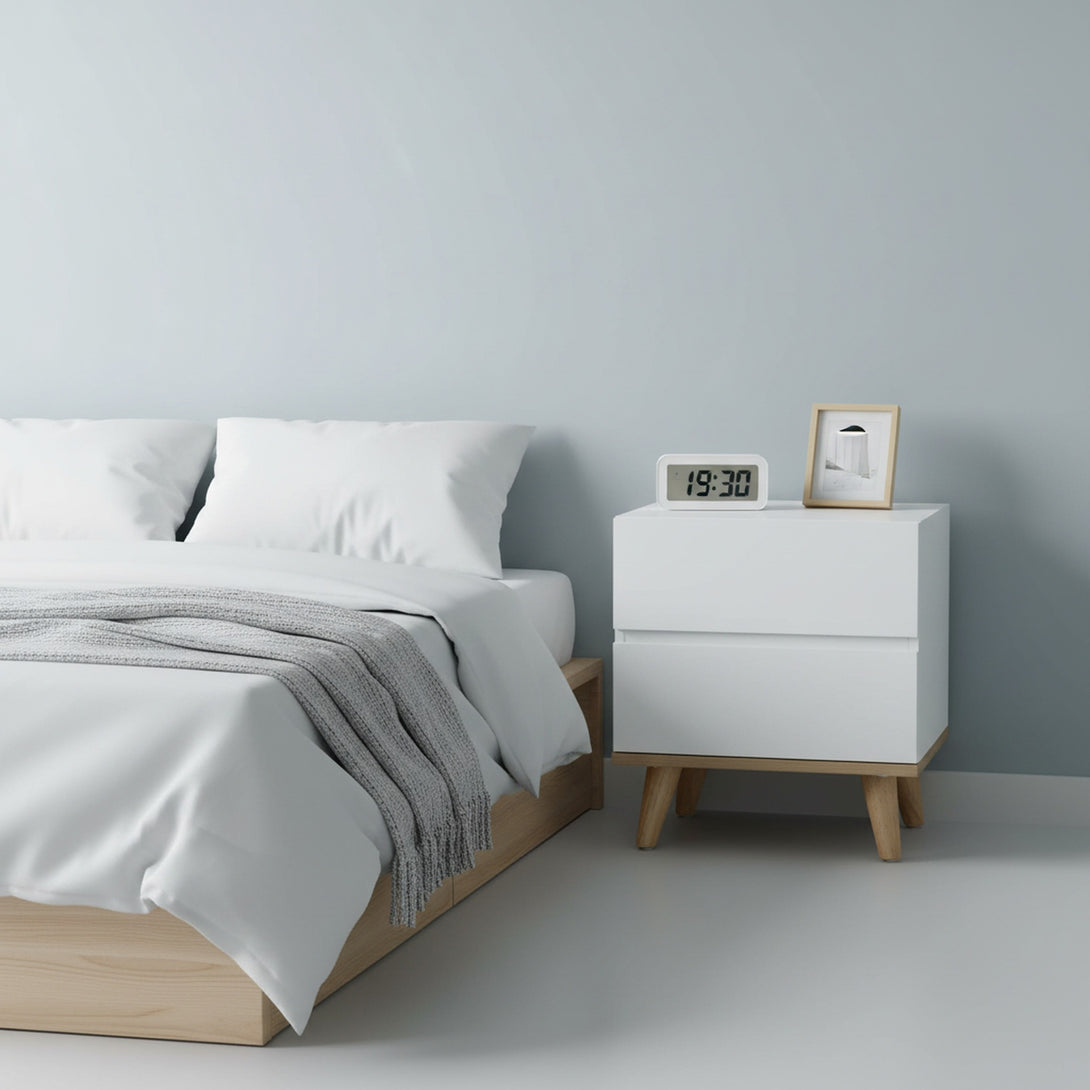 Hudson Wooden Bedside Table  - White 