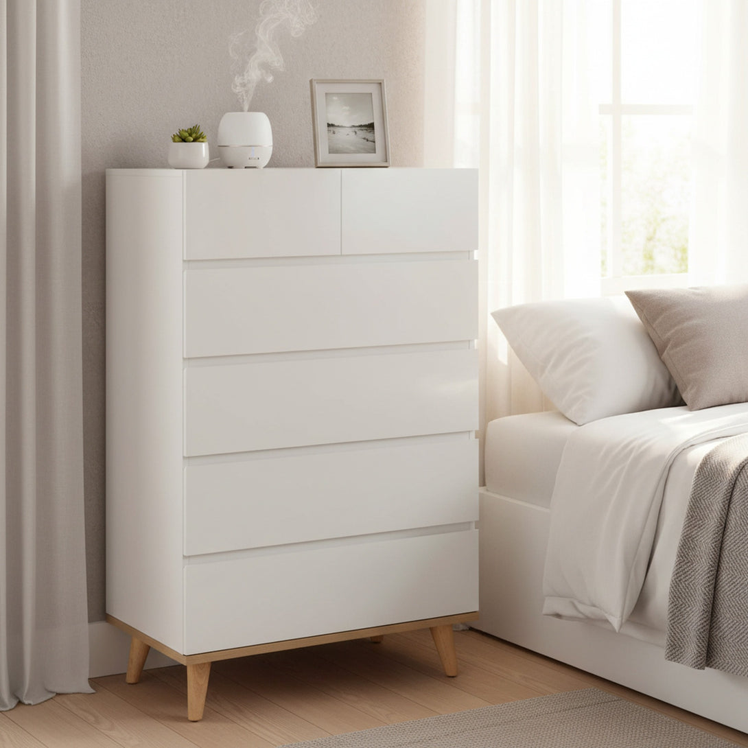 Hudson 6 Drawers Tallboy - White