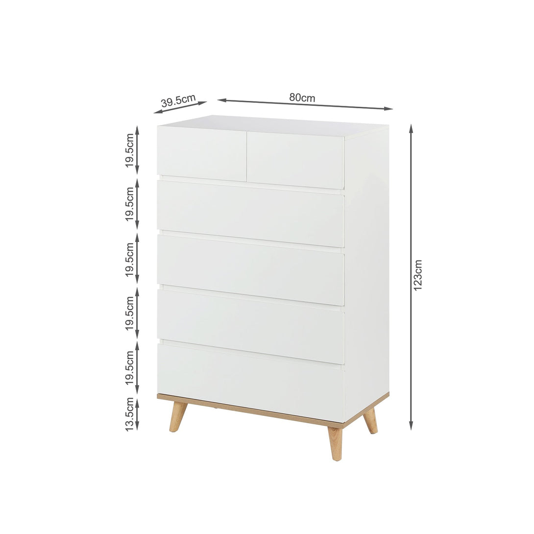 Hudson 6 Drawers Tallboy - White