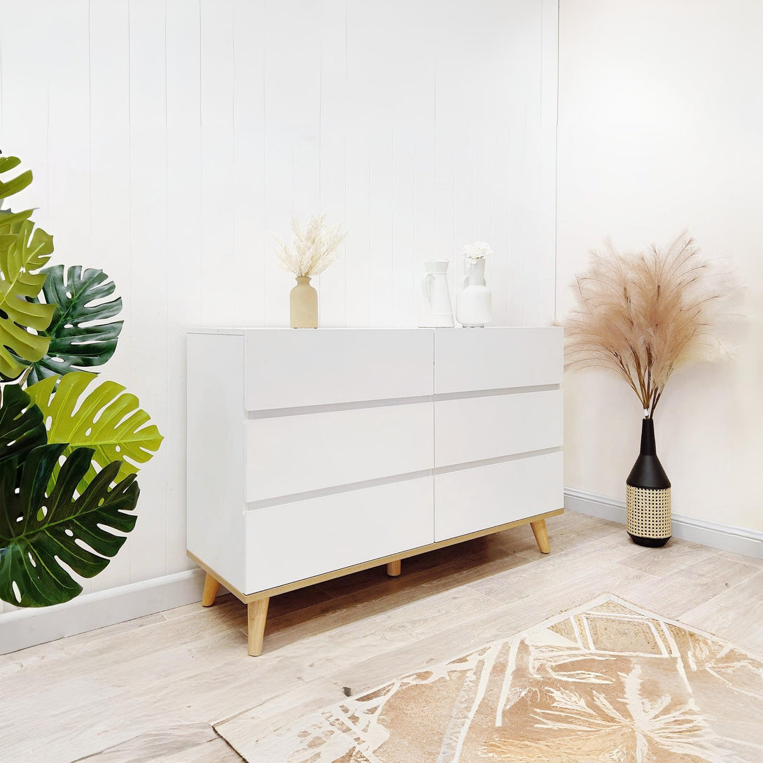 Hudson 6 Drawers Lowboy - White