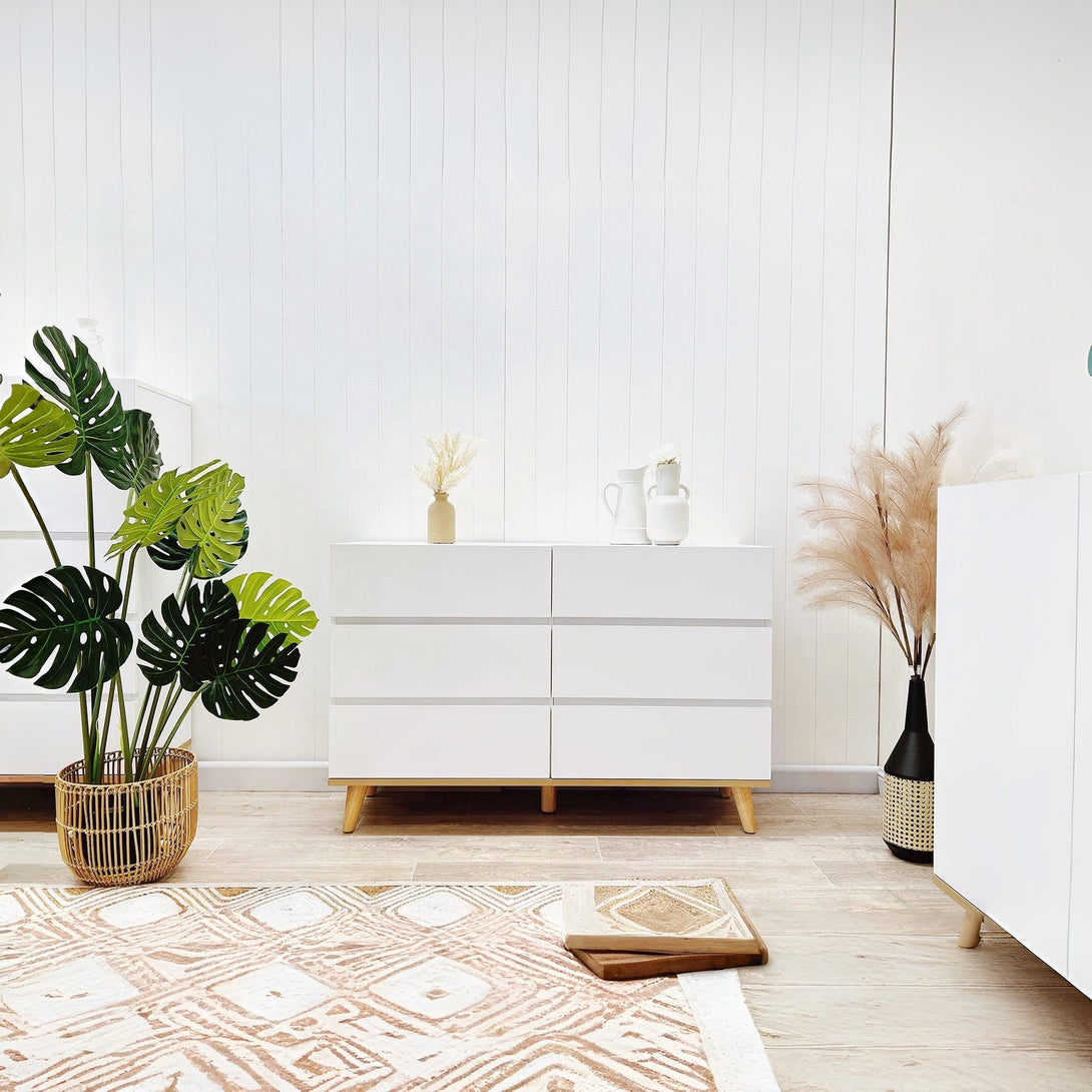 Hudson 6 Drawers Lowboy - White