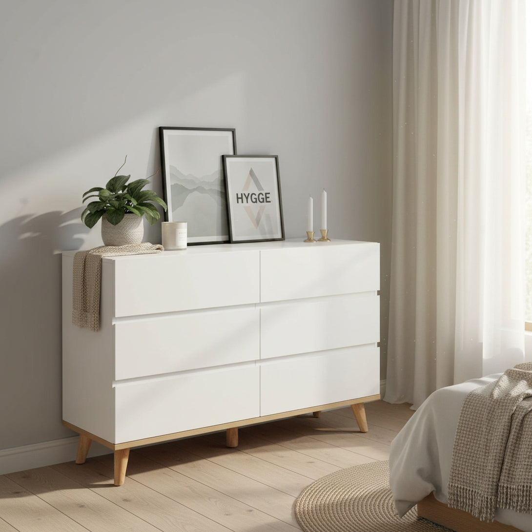Hudson 6 Drawers Lowboy - White