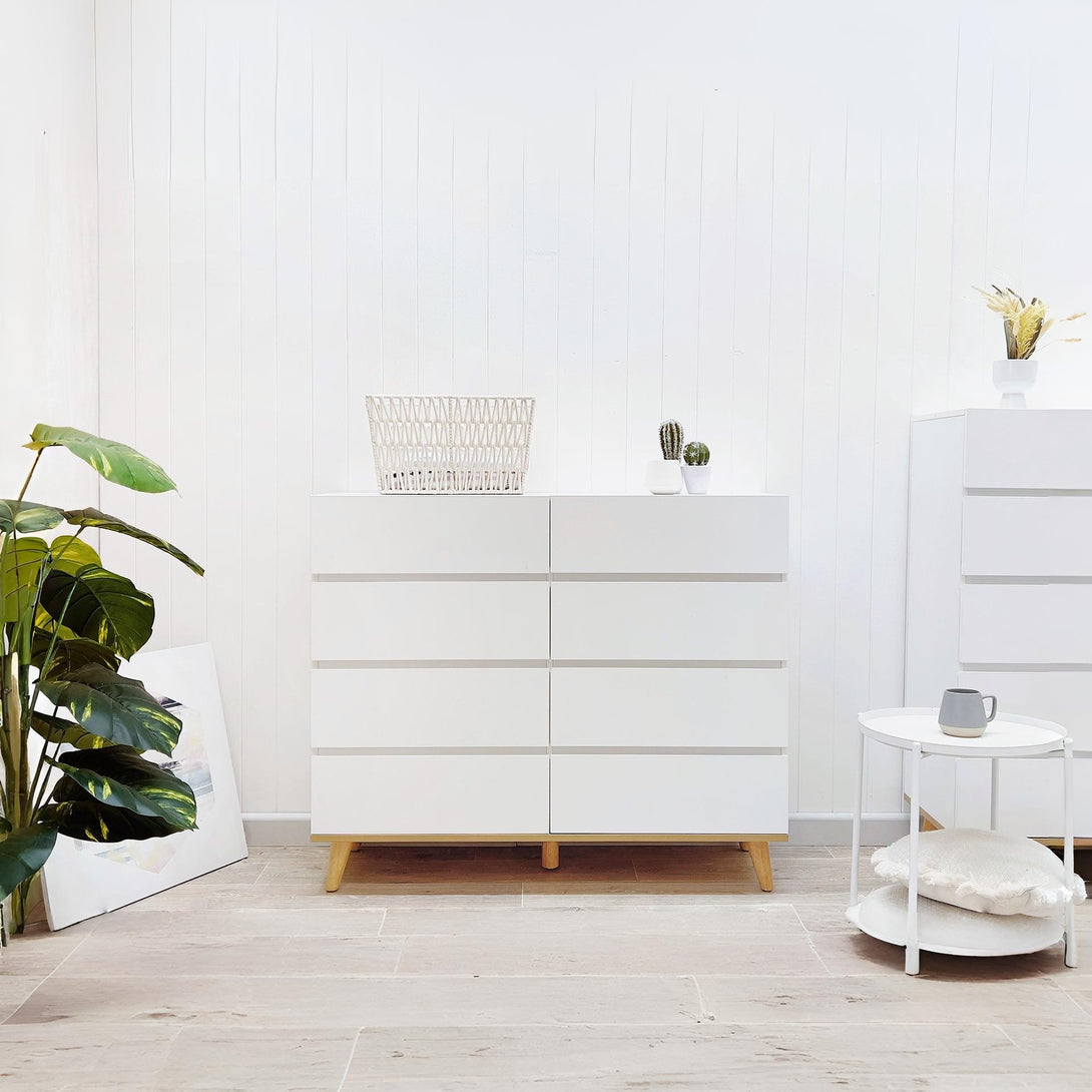 Hudson 8 Drawers Lowboy - White