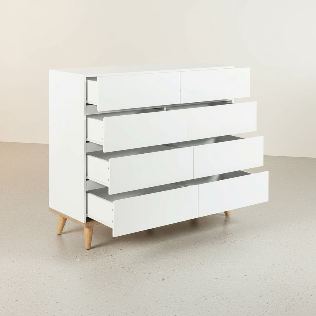 Hudson 8 Drawers Lowboy - White