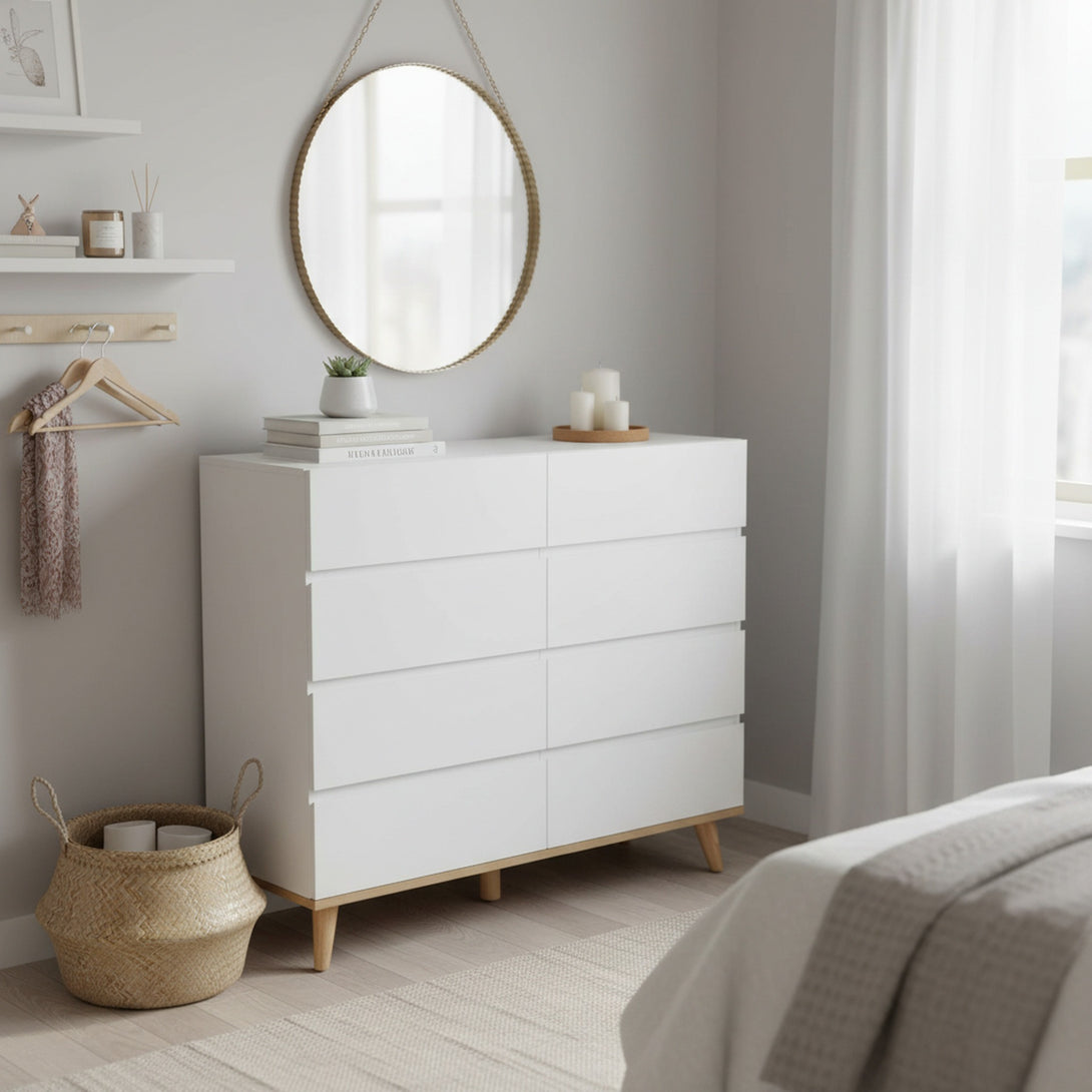 Hudson 8 Drawers Lowboy - White