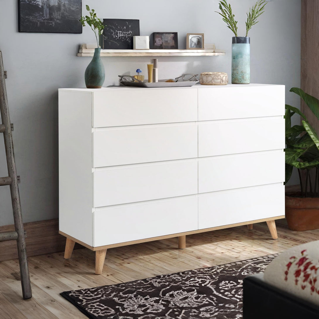 Hudson 8 Drawers Lowboy - White