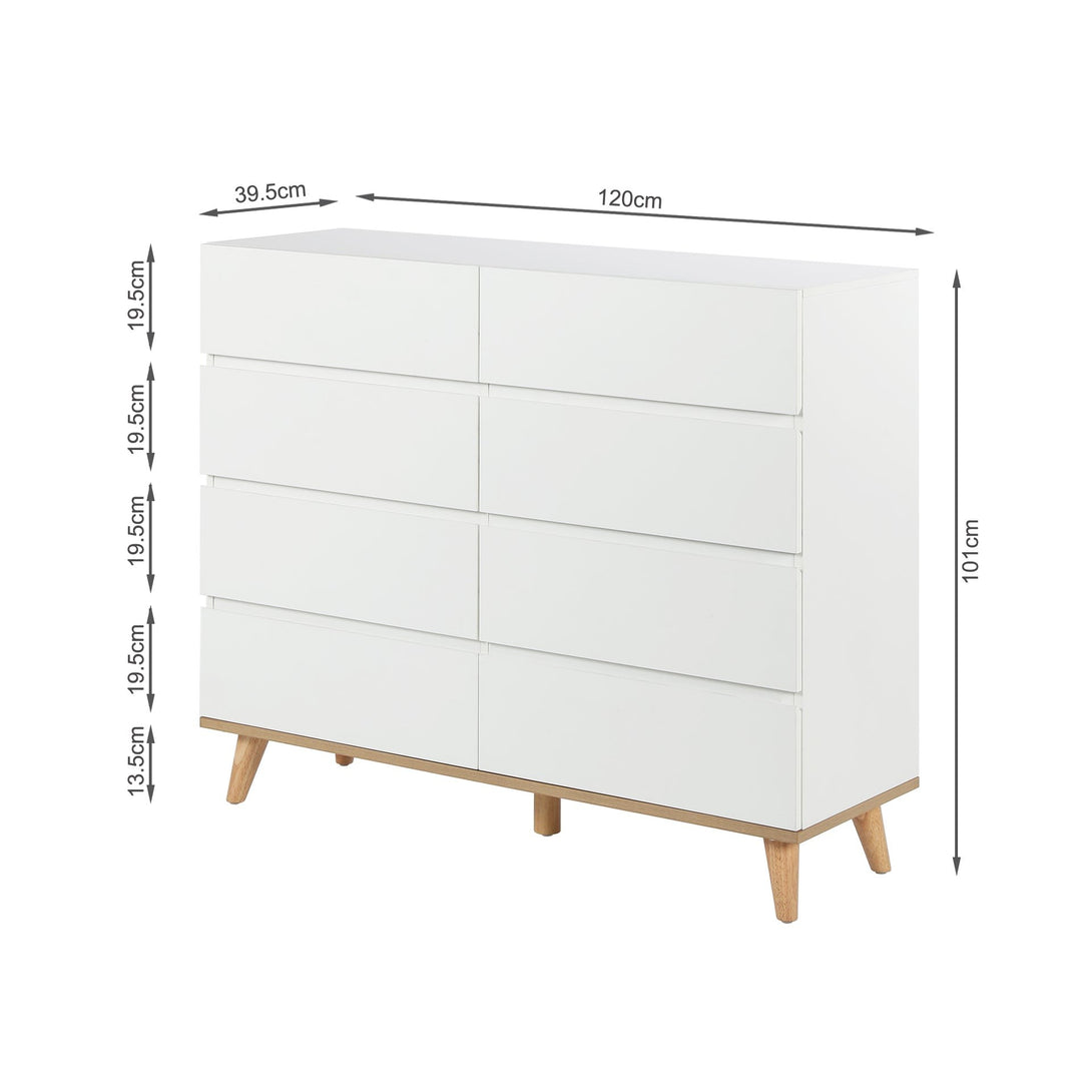 Hudson 8 Drawers Lowboy - White