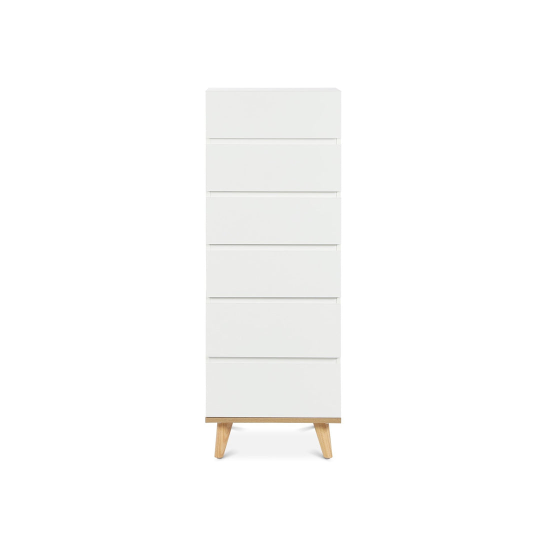 Hudson Wooden Slim Tallboy 6 Drawers - White 