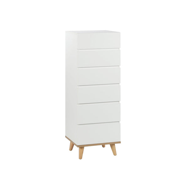 Hudson Wooden Slim Tallboy 6 Drawers - White 