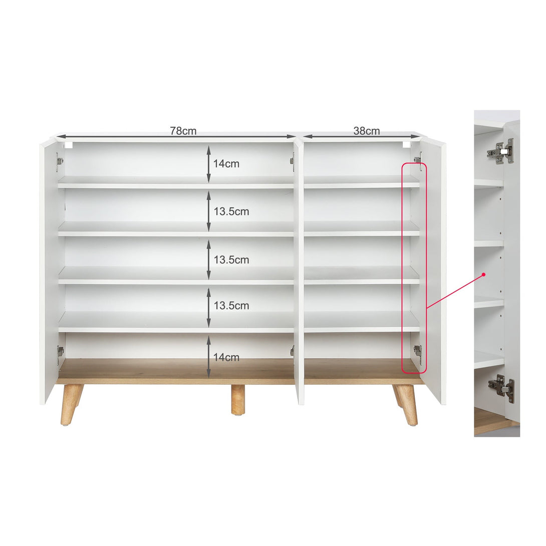 Hudson 3 Door Shoe Cabinet Storage Rack - White