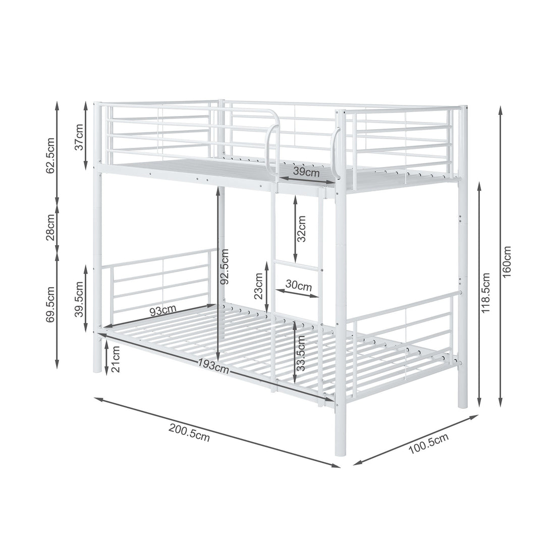Owen Single Metal Bunk Bed Frame - White
