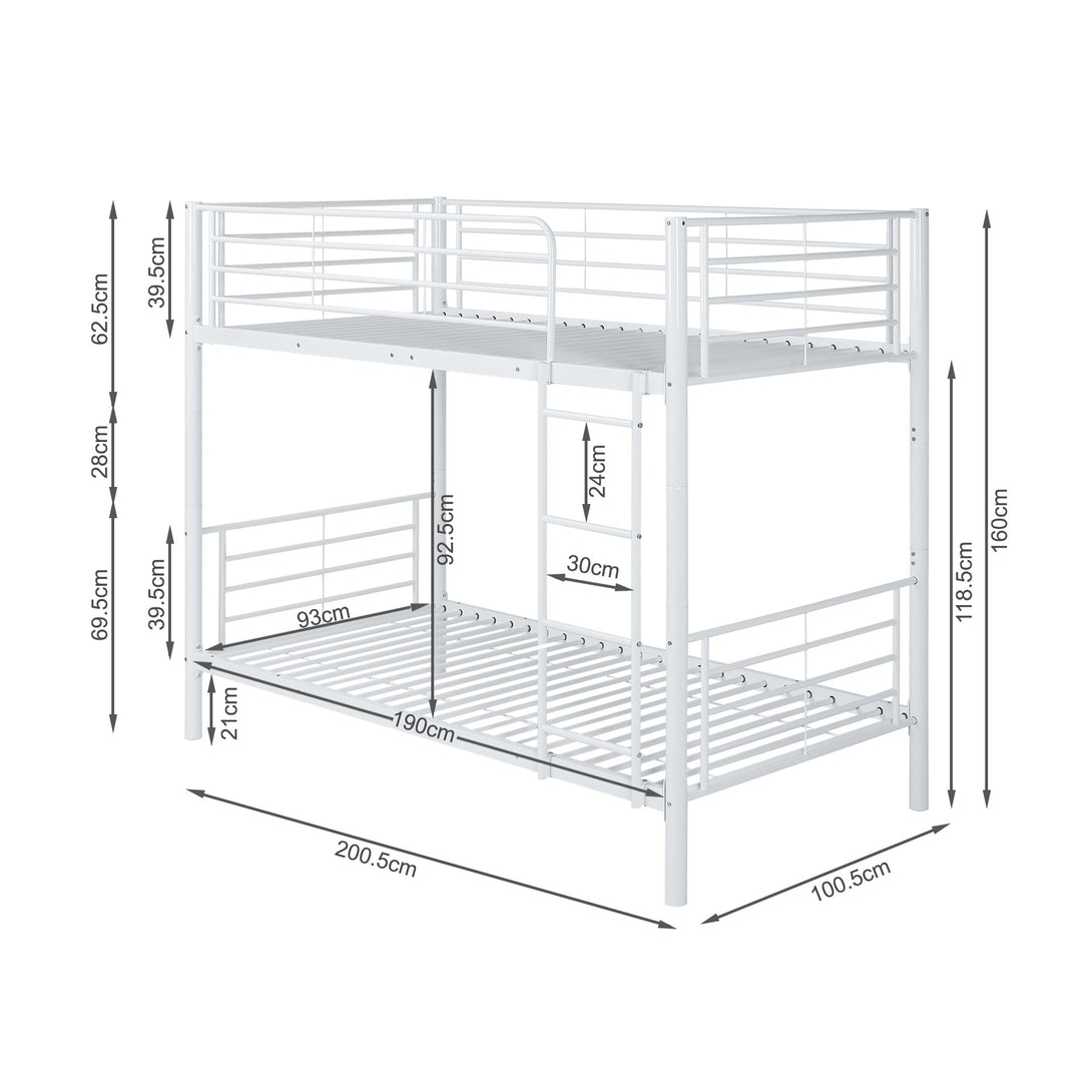 Owen Single Metal Bunk Bed Frame - White