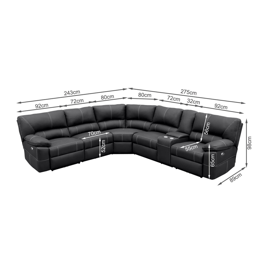 Kingston Electric Recliner Corner Sofa - Black