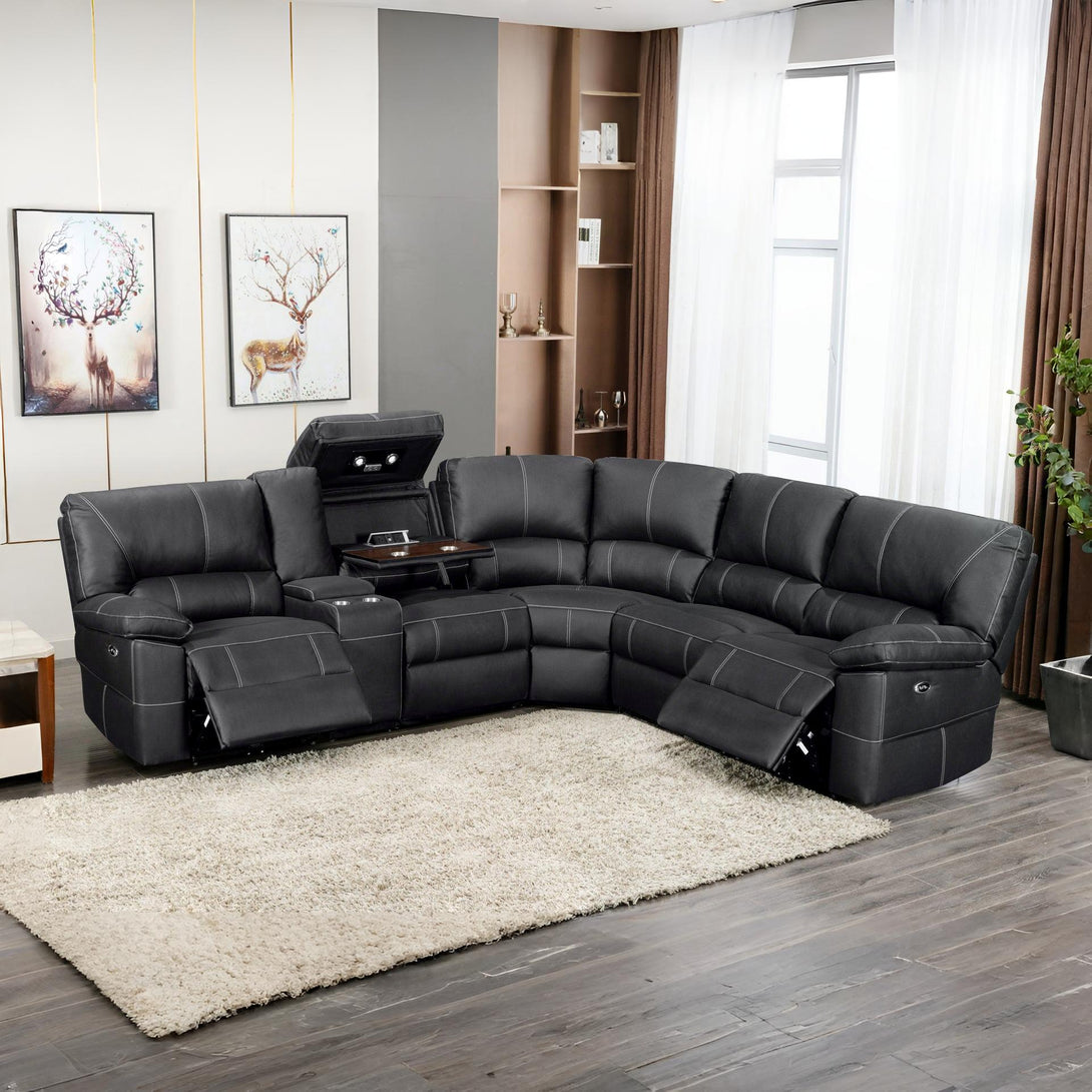 Kingston Electric Recliner Corner Sofa - Black