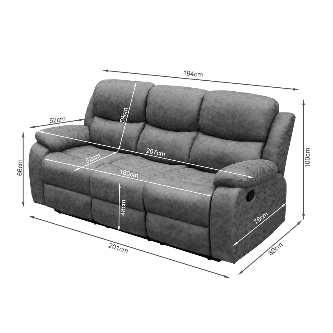 Wilson Manual 3 Seater Recliner Sofa - Grey