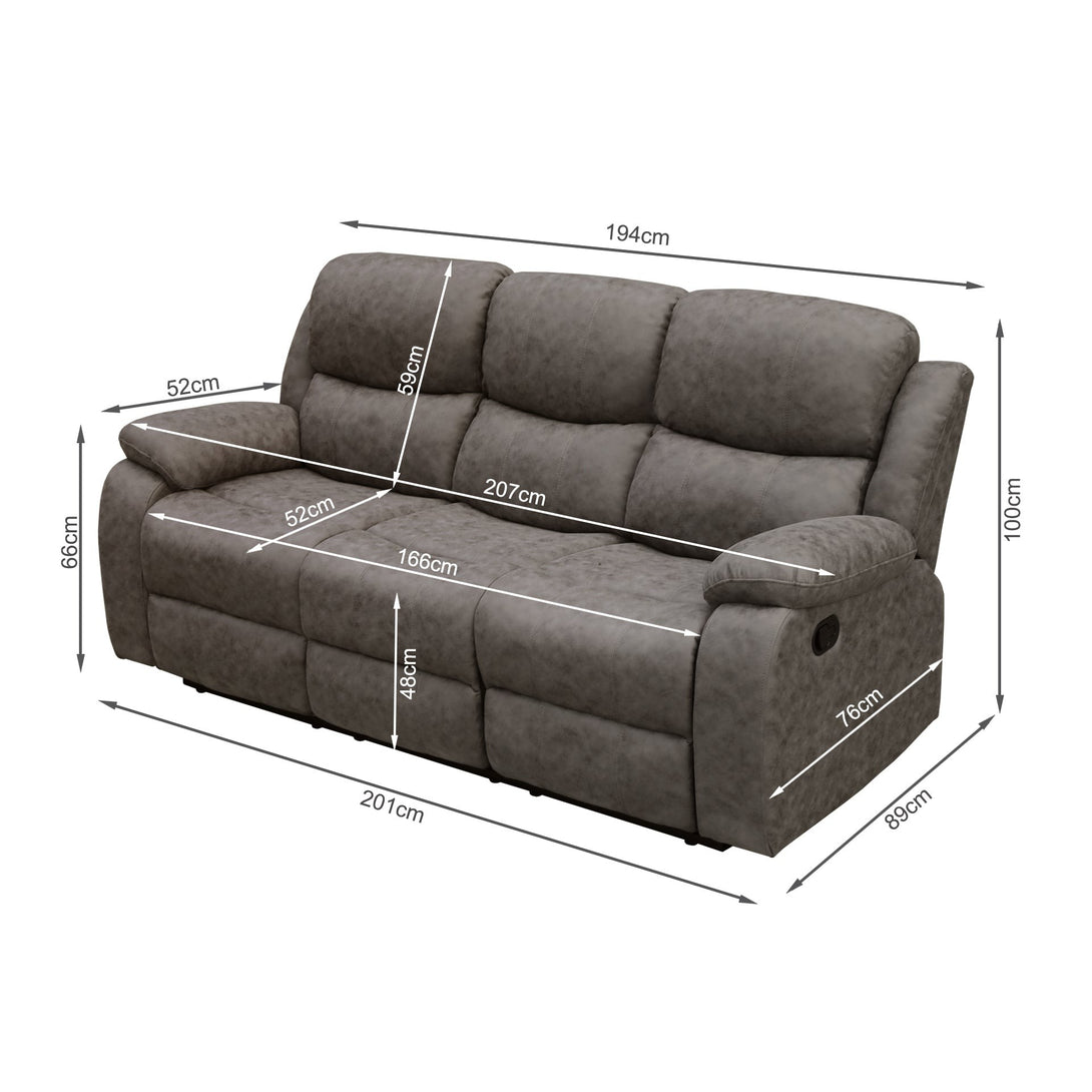 Wilson Manual 3 Seater Recliner Sofa - Brown