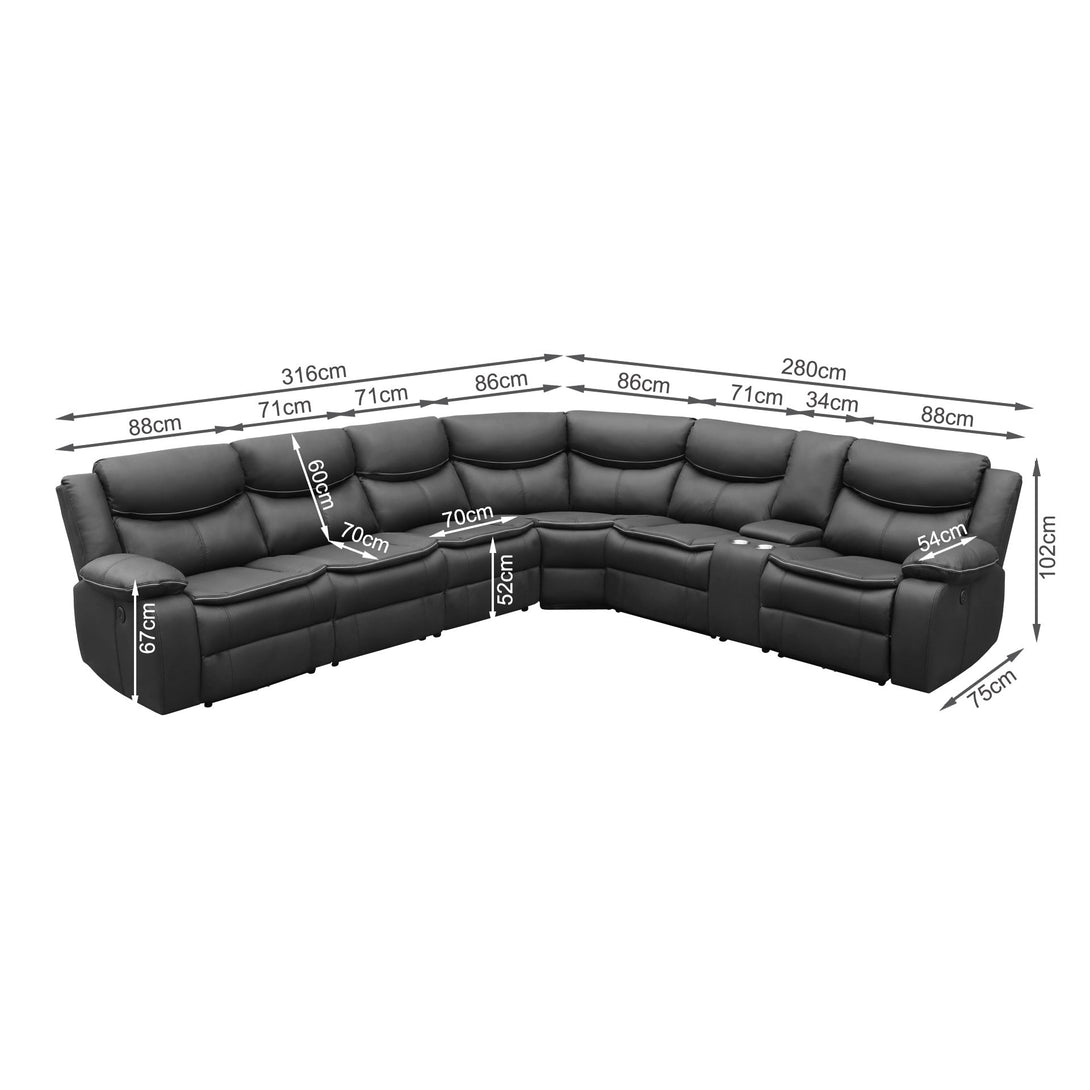 Mandan Electric Recliner Corner Sofa - Black