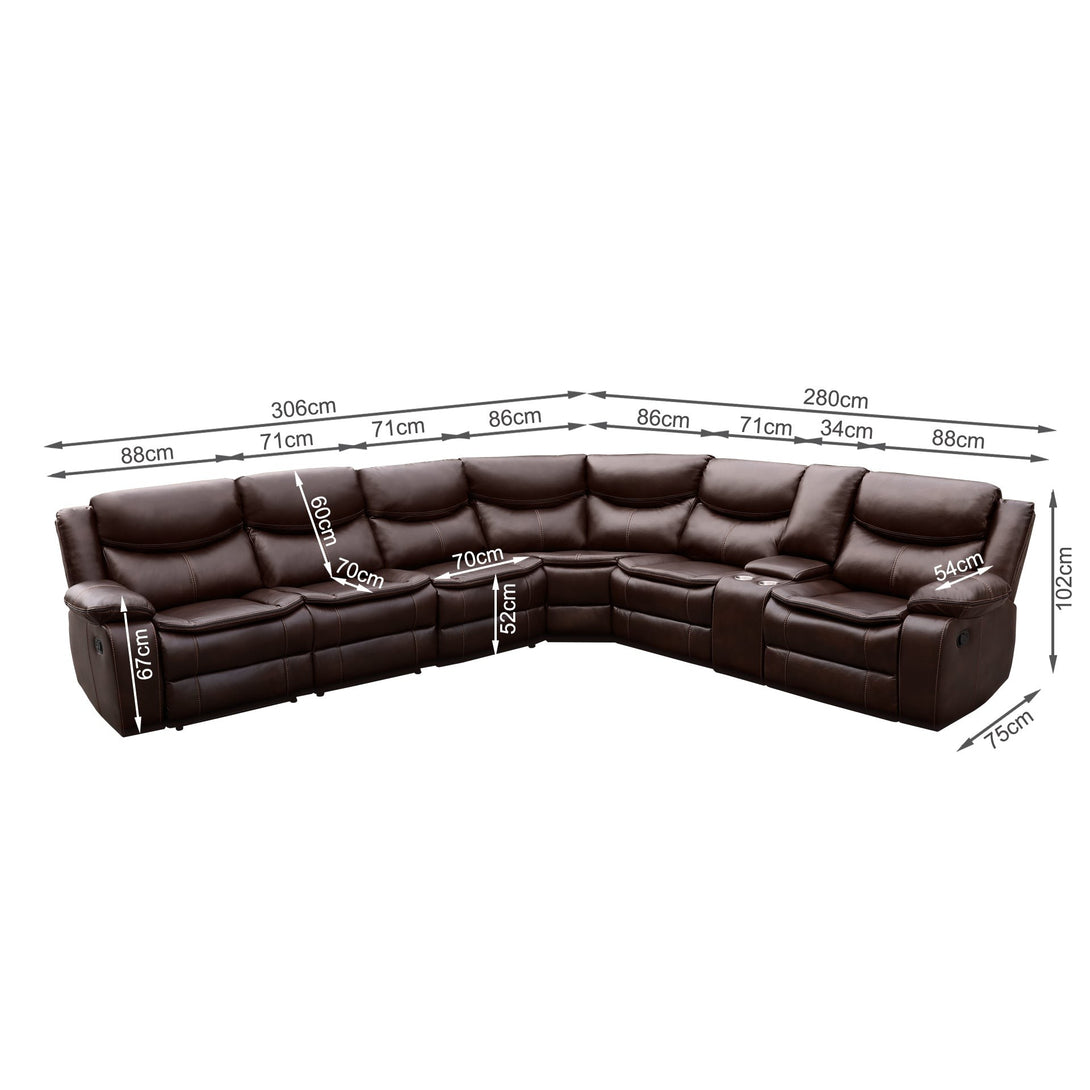 Mandan Manual Recliner Corner Sofa - Brown