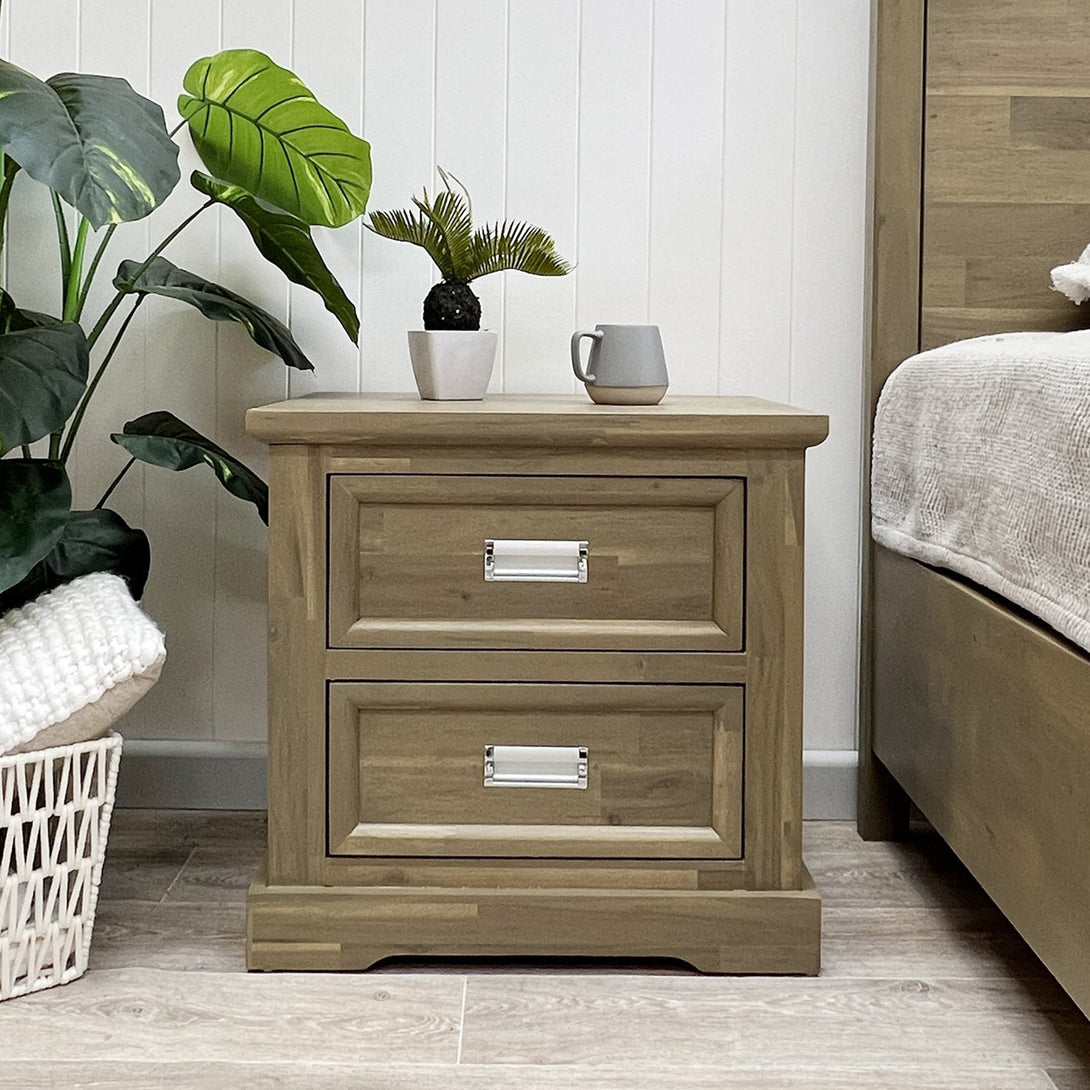 Hadley Solid Acacia Wood Bedside Table - Emerland Grey