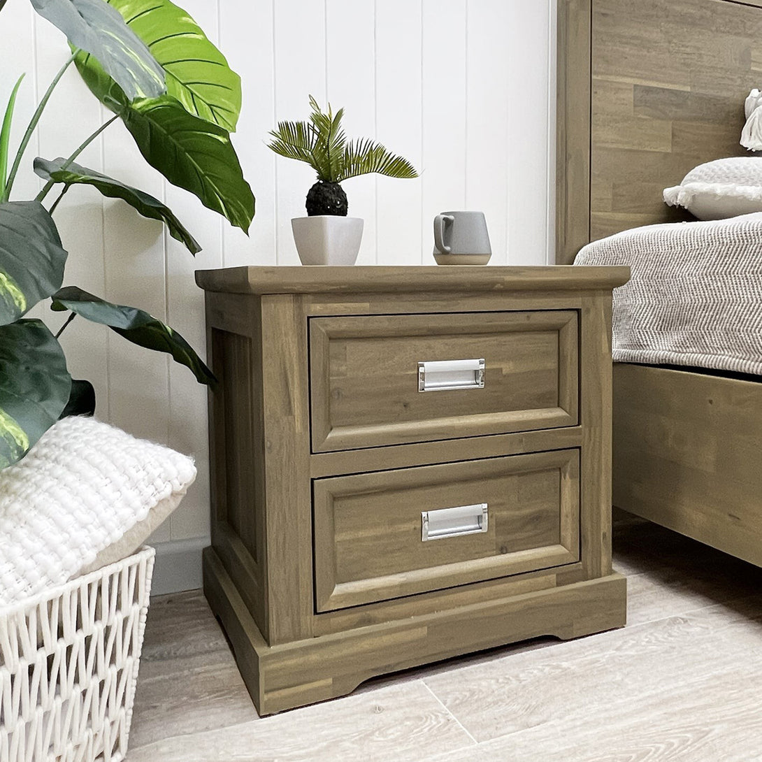 Hadley Solid Acacia Wood Bedside Table - Emerland Grey