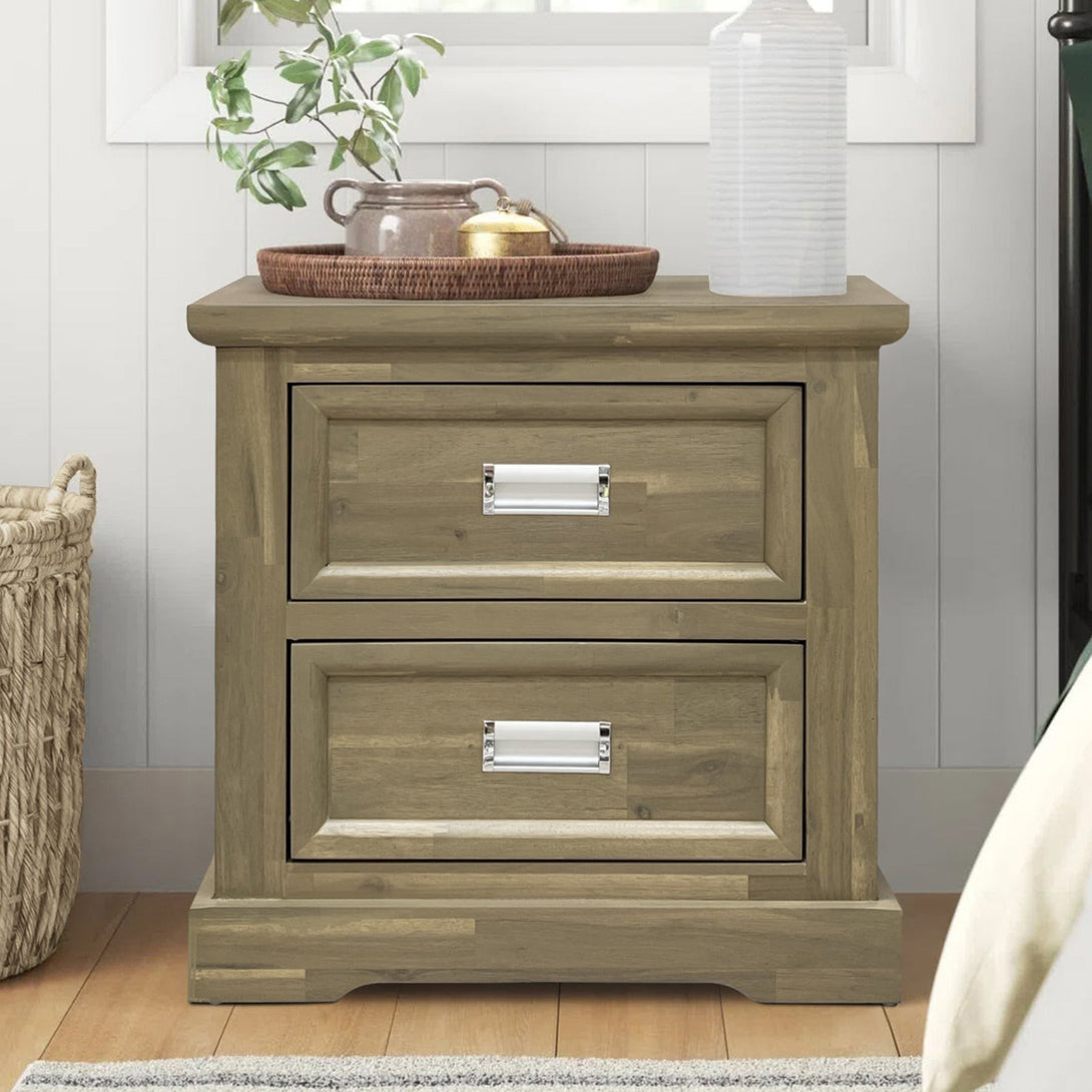 Hadley Solid Acacia Wood Bedside Table - Emerland Grey