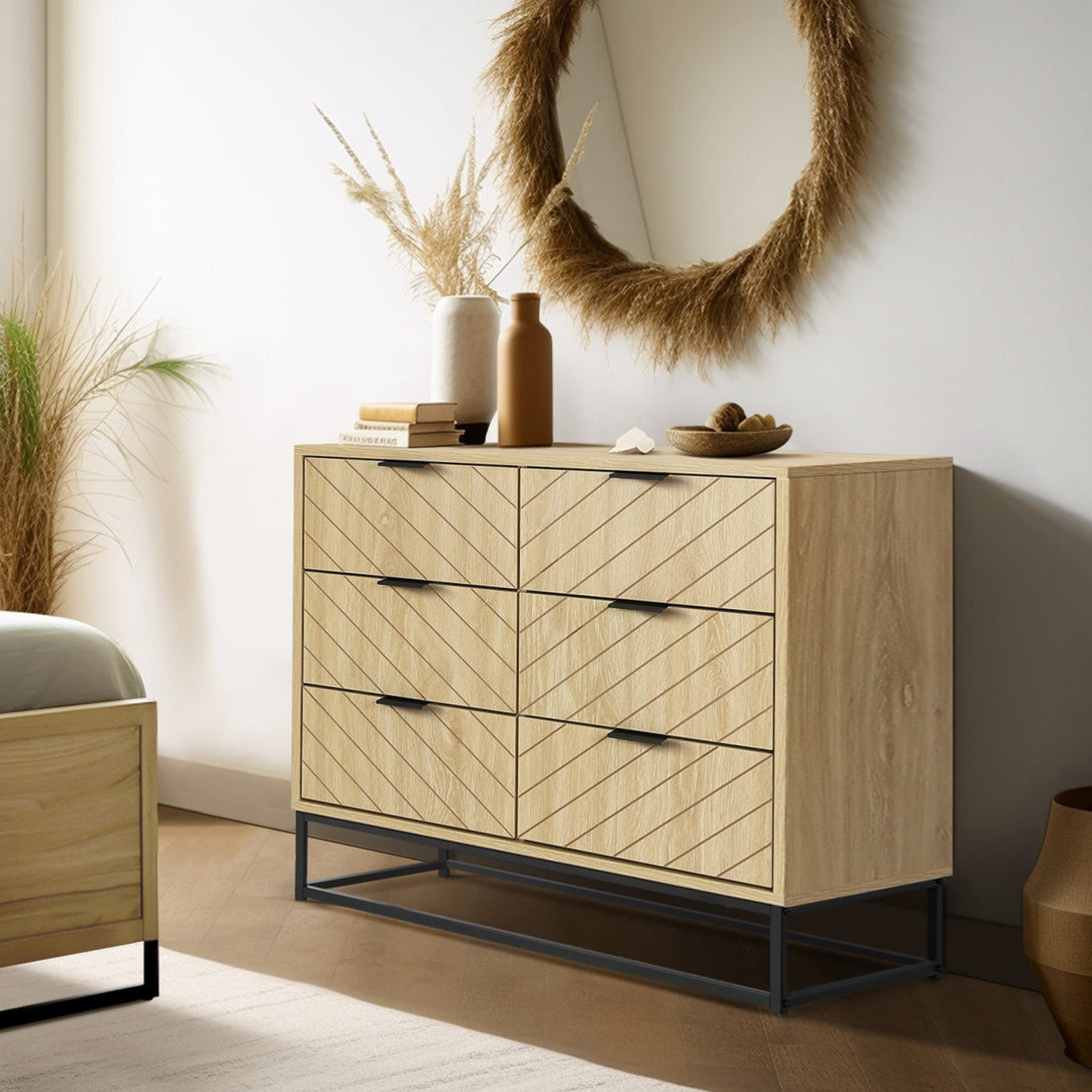 Crovo Wooden 6 Drawers Lowboy - Natural